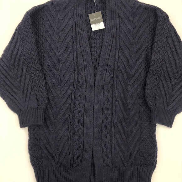 Topshop Long Open Front Cardigan Navy Blue Sz 8 - Picture 2 of 3